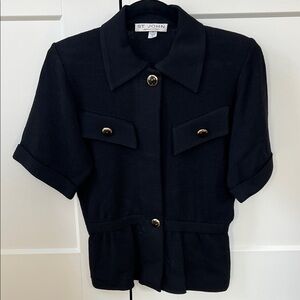 St. John Black Short Sleeve Blazer with Gold Buttons